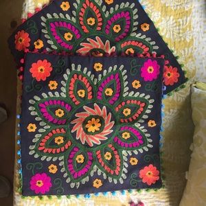 Boho embroidered Suzani Pillowcase pair 16”